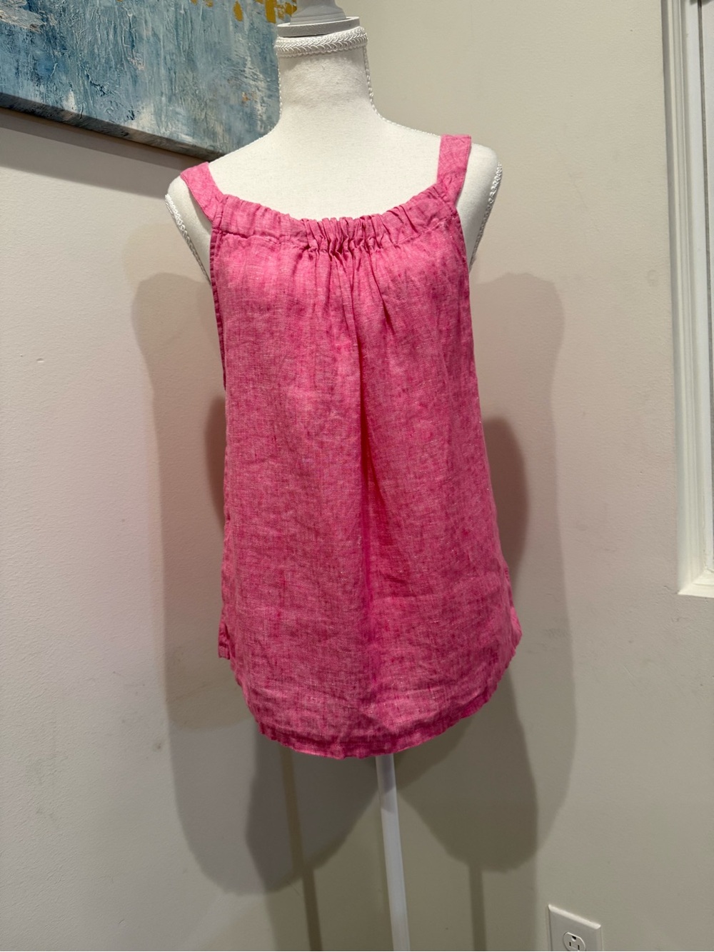 Nicole MillerPink Linen Blend Sleeveless Top - Casual Gathered Neck Size Large